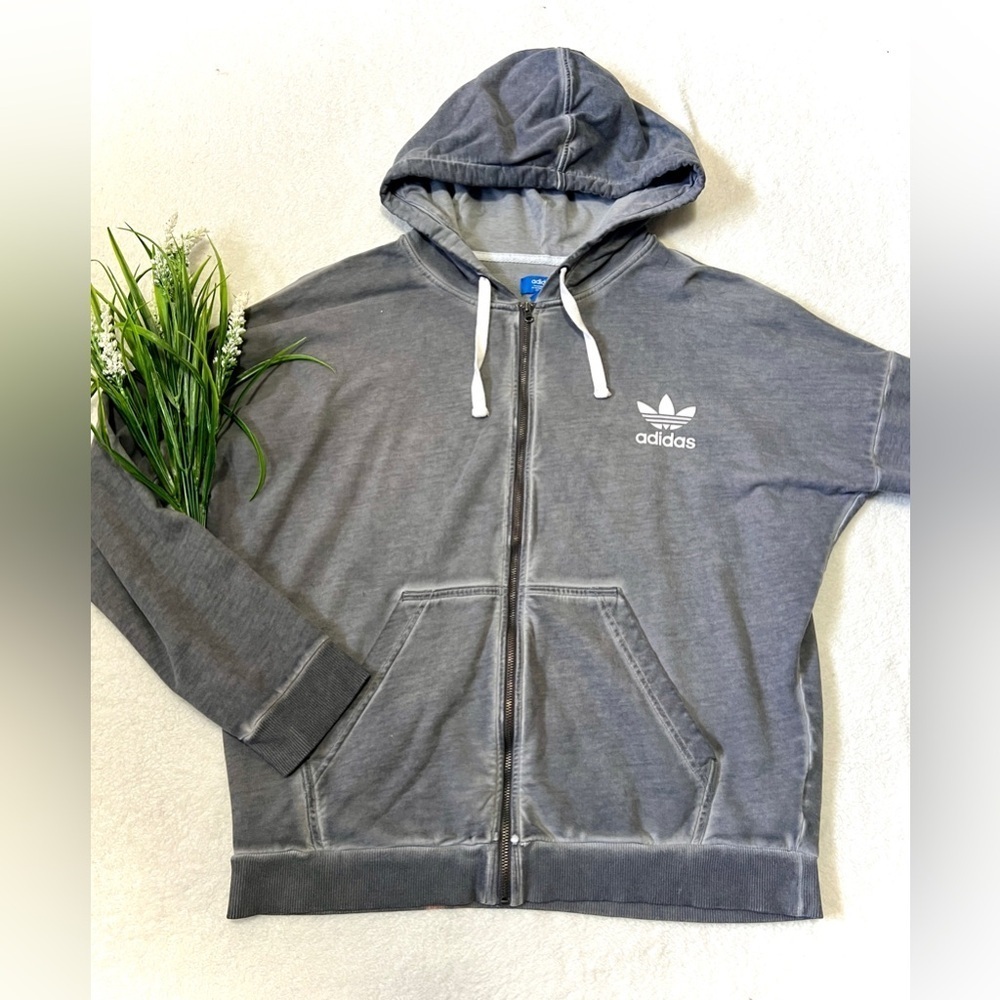Adidas Original Logo 100% Cotton Zip-Up Hooded Sweatshirt - Large